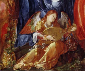 Das Fest der Rosenkränze, Detail des Engelmusikers, 1506 (Detail)